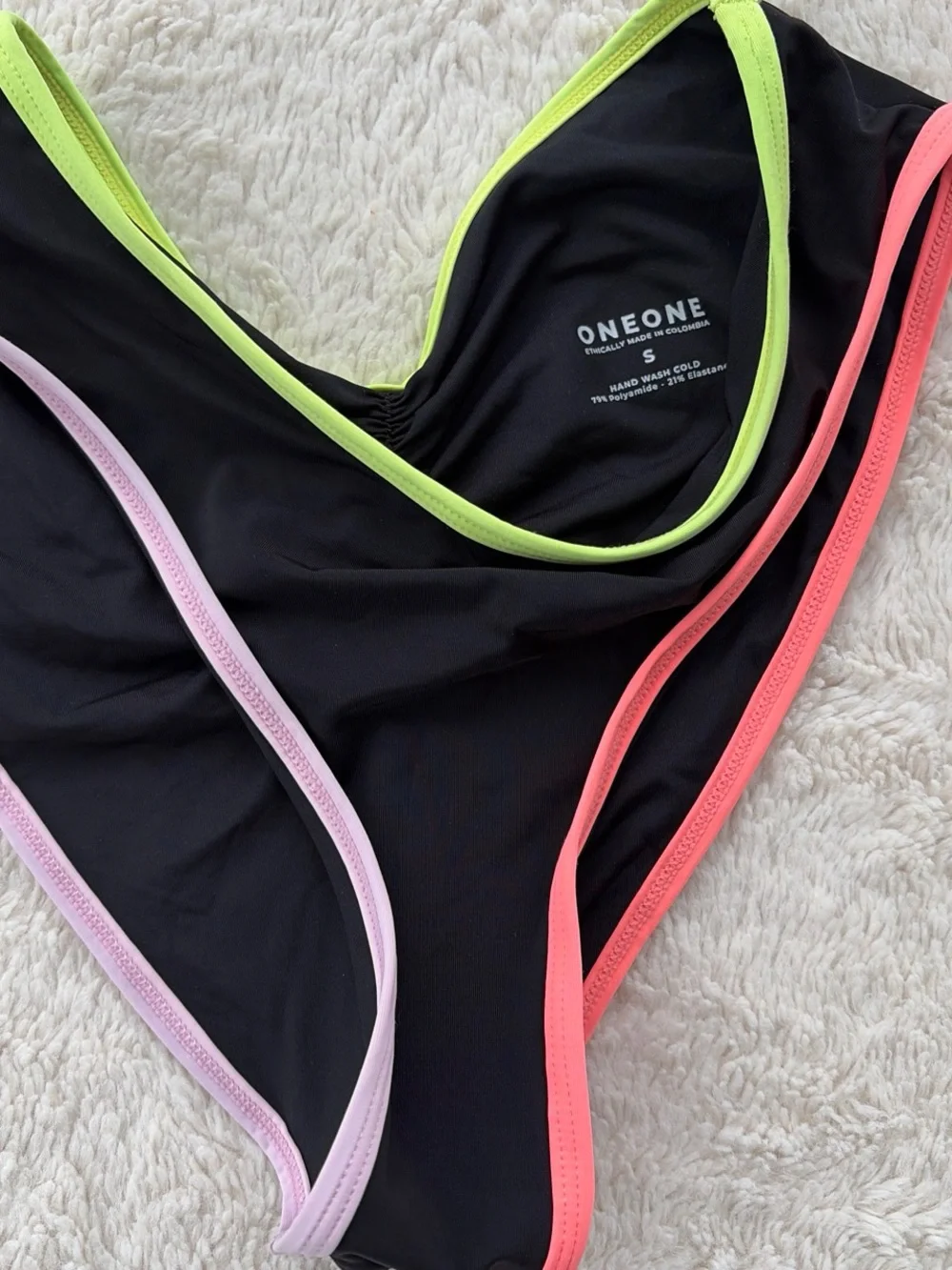 Shelly Black Bikini Set with Neon Pink, Lime Green & Light Pink Trim